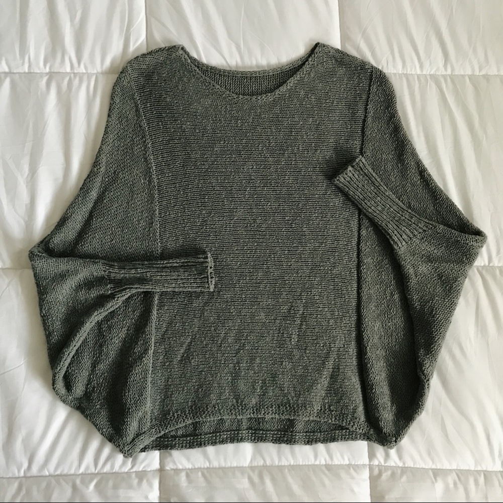 Green Knit Sweater Slouchy Sleeve Fitted Wrist